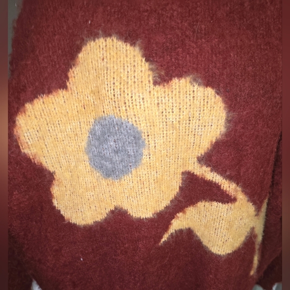 (J) POL Red and Yellow Floral Knit Sweater PTP is 25 - Picture 3 of 11